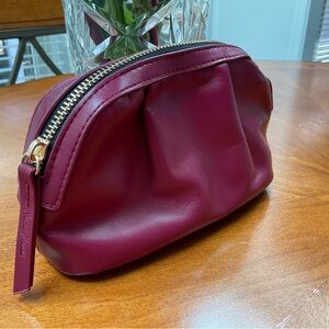 NEIMAN MARCUS Elegant Burgundy Leather Clutch/Makeup bag NWT